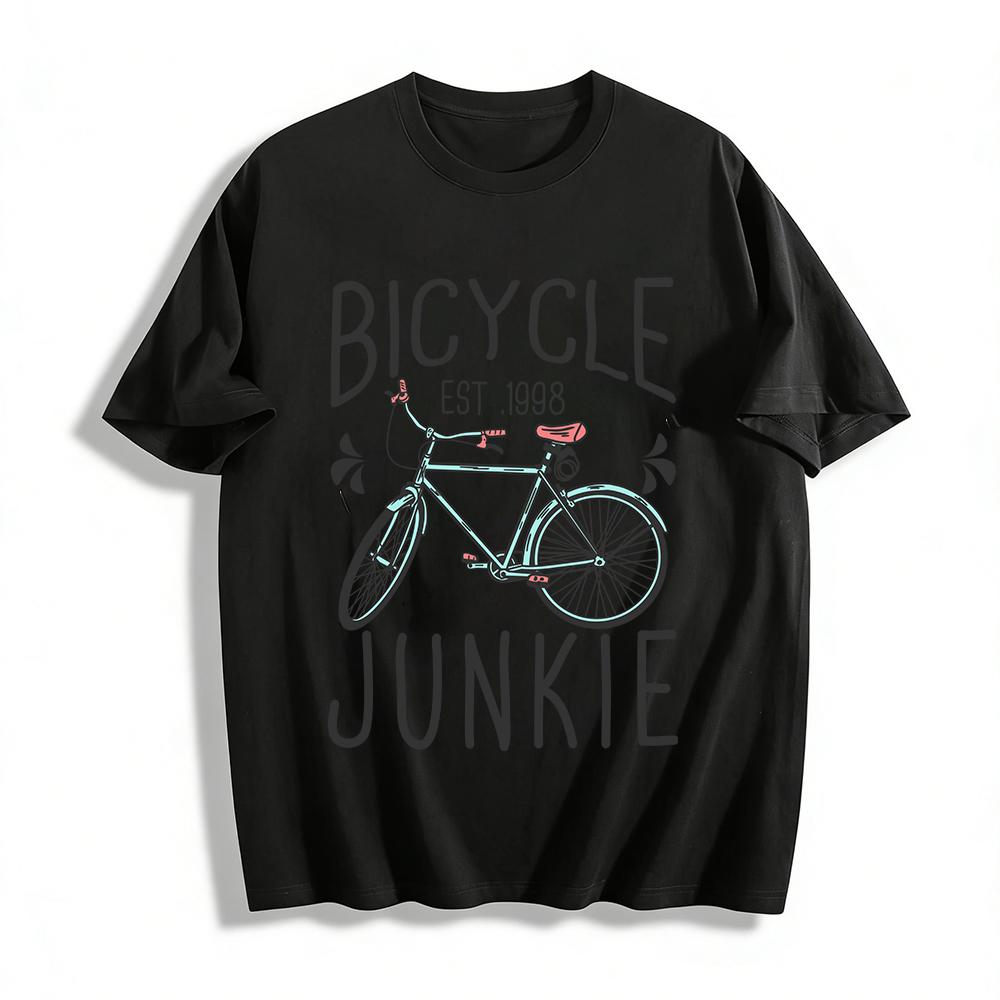 

Vintage Bicycle Junkie Print Tee Est 1998 Casual Top Pure cotton T-shirt 6XL