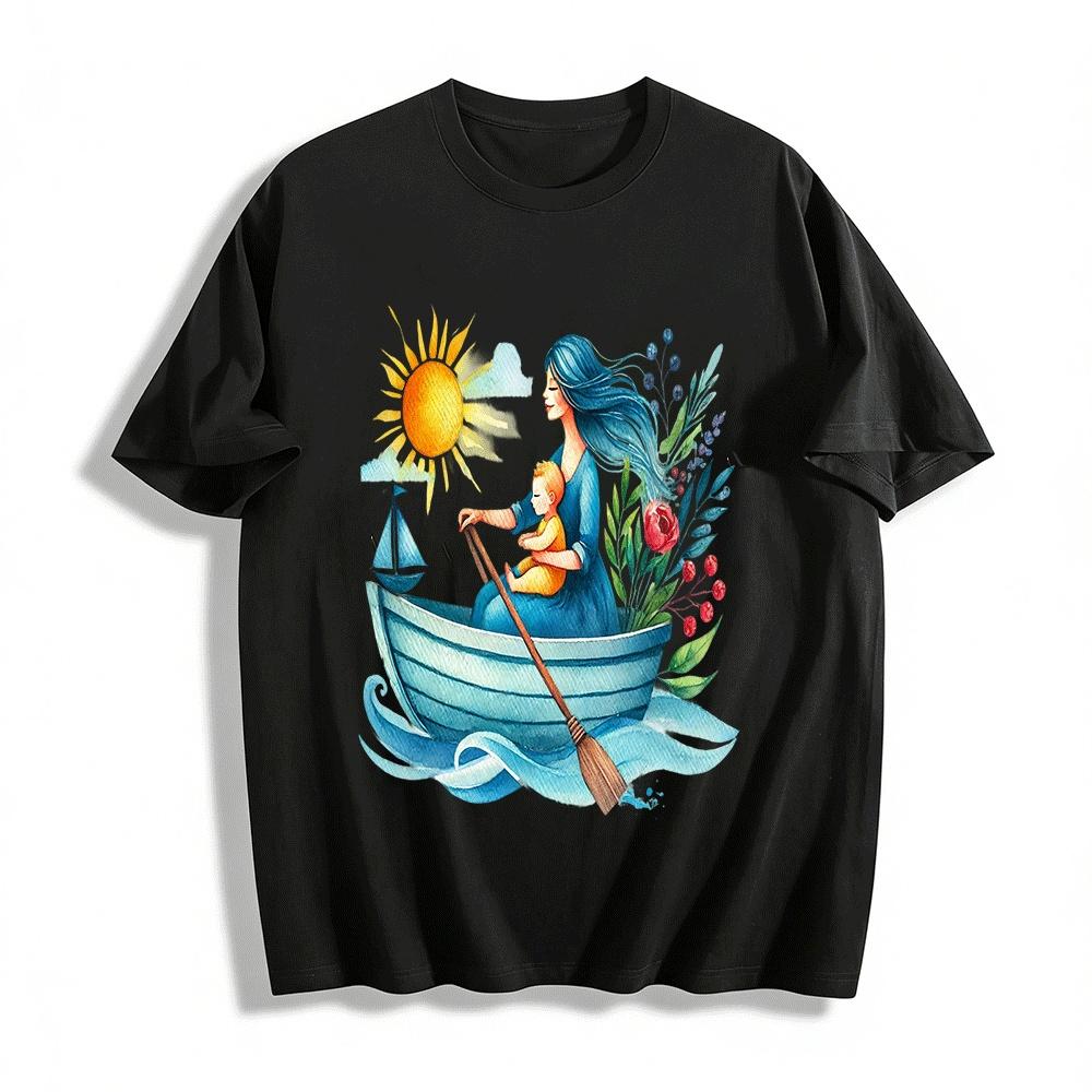 Sunshine Parent-Child Boat Ride Graphic Casual Top Pure cotton T-shirt XXS