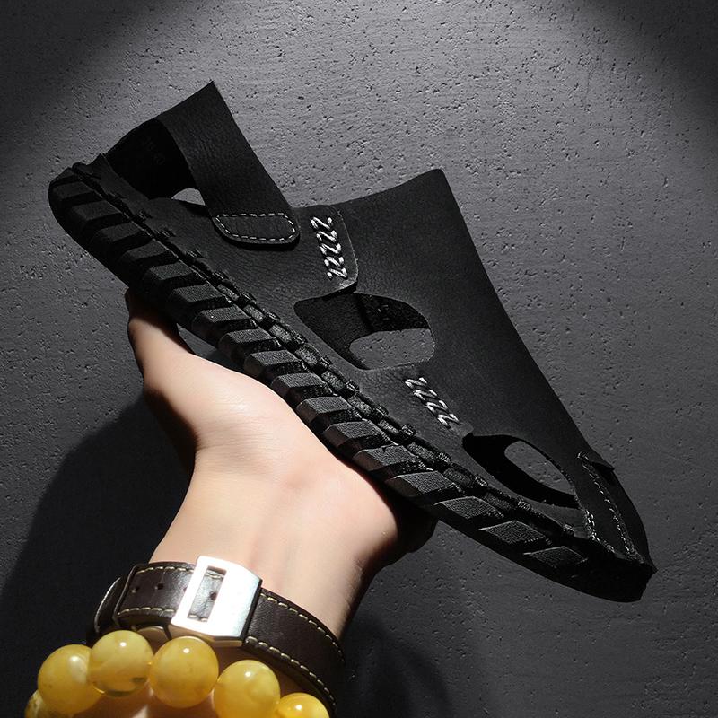 2024Men's Summer Beach Shoes Sandals Retro Trend Men's Shoes Leather Slippers New In Fashion Slippers Handmade Male Beach Shoes