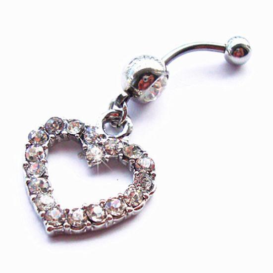 

Женская мода горный хрусталь сердце кольцо из нержавеющей стали пупок пирсинг живота белый