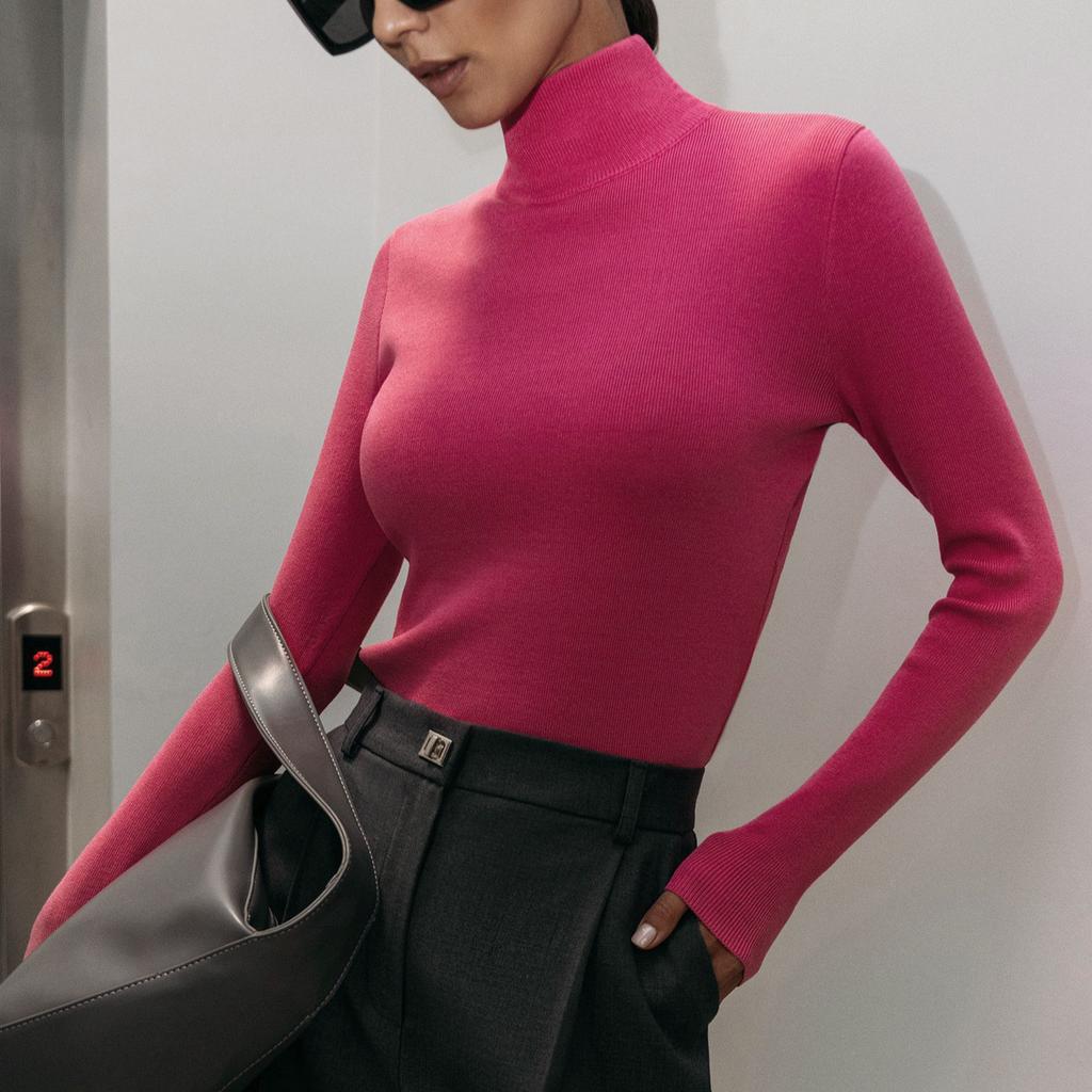 GMXIA Damen Halbhoher Kragen Unterhemd Herbst und Winter Neu Temperamentvoll und Elegant Schlank Warm Langärmliges Innen-Jumper