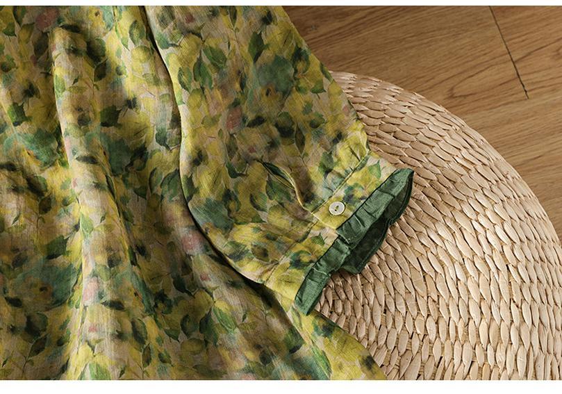 2026 Plus Size Women's Pure Ramie Summer Loose Green Top