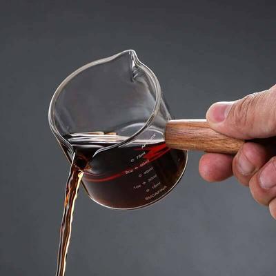 Coffee Accessories Espresso Measuring Glass Cup Cafe Milk Ladle Pitcher Cappuccino Jug Wood Handle Frothers For Kitchen Pot