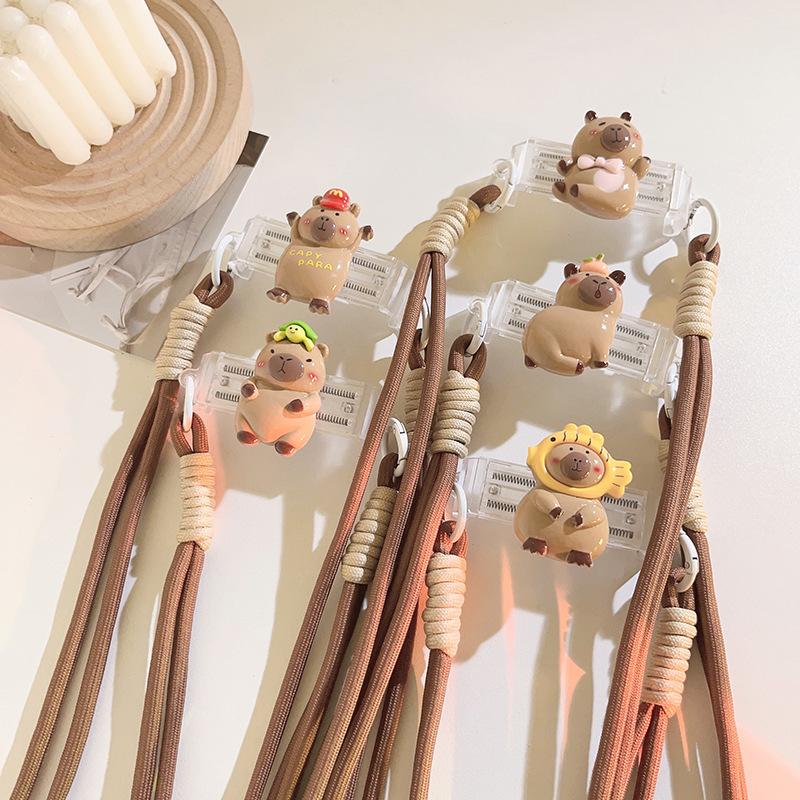 Cartoon Creative 3D Capybara Back Clip - Headphone Case with Lanyard, Universal Phone Chain, Crossbody DIY Chain