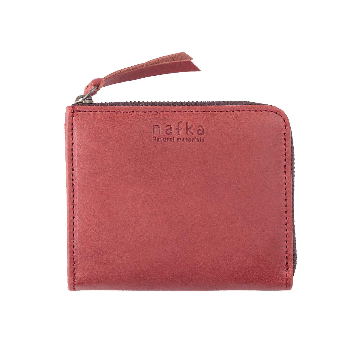 

nafka Women s Genuine Mostro Leather Wallet, Simple Bifold, L-Zip closure, Made in Japan [NFK-72007] (Red)