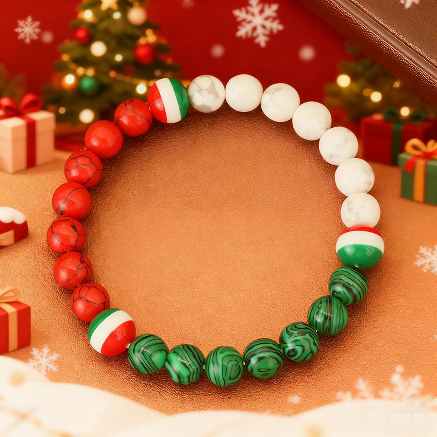 

New Handmade Christmas Bracelet For Men Women Classic Green Red Color Strand Braclet Lucky Red Howlite Malachite Beaded Braslet