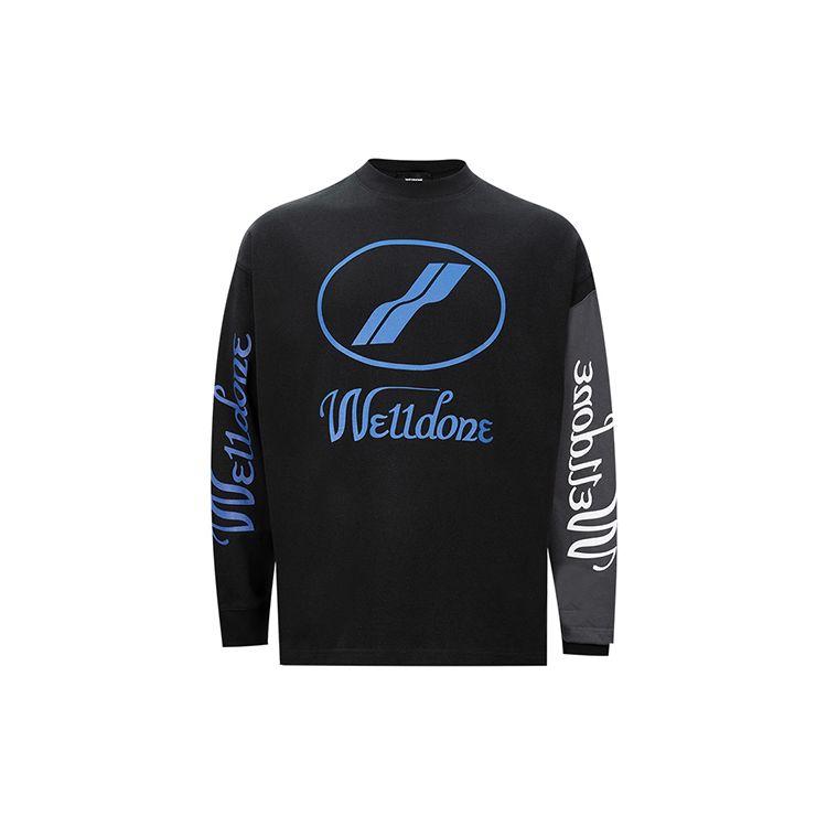 WE11DONE Classic Letter Logo Color Block Long Sleeve T-Shirt Unisex Tops Black WD-TP7-20-083-U-BK