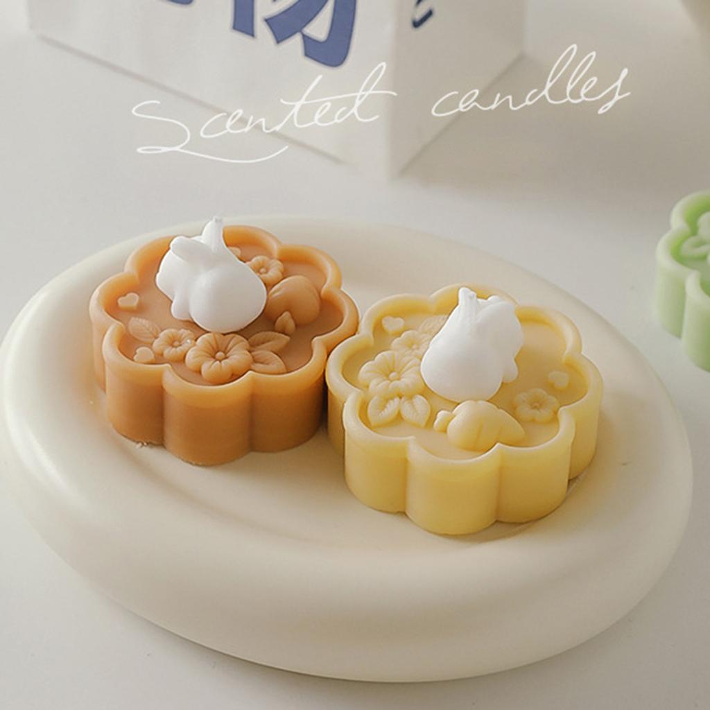 Cute Rabbit Mooncake Shape Scented Candle for Mid Autumn Festival Gift for Relaxation and Celebration Holiday Present