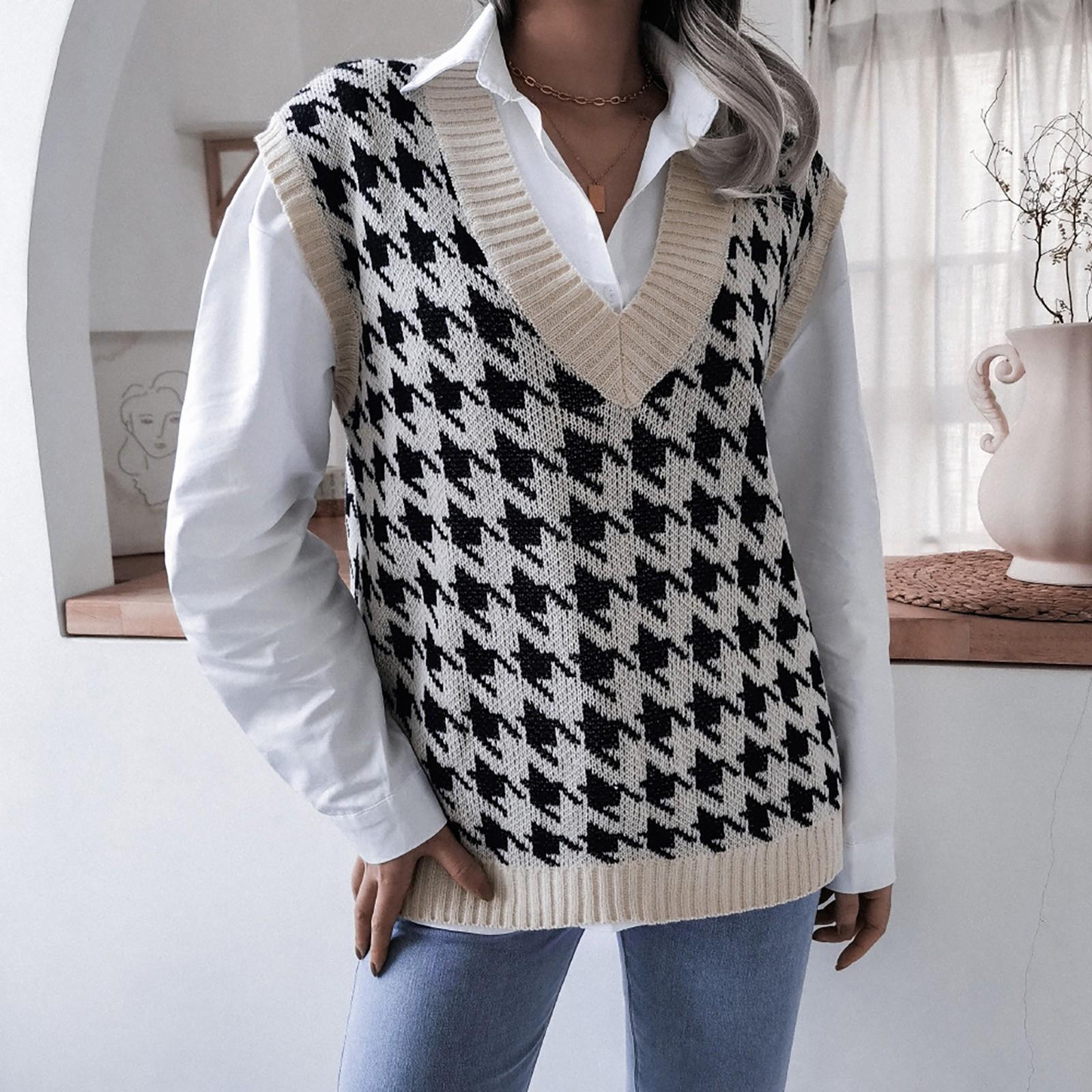 College Casual Loose Knit Vest Fashion Women s V-neck Sweater M