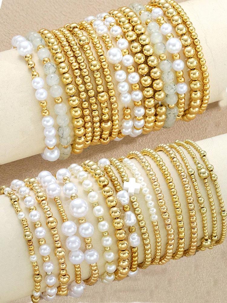 31/18/16/15/7pcs Simple Beaded Pearl Cross Bracelet Set For Women Vacation Dating Birthday Daily Wear Party Jewelry Accessory