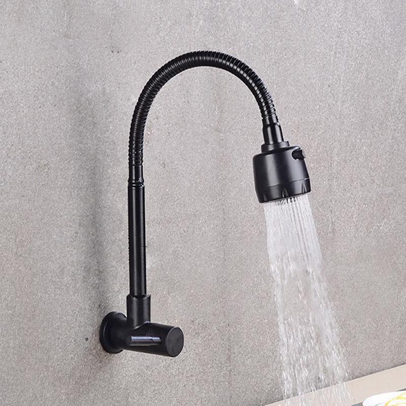 Stainless Steel Wall Mounted Faucet Single Cold Water Tap 360 Rotating Spout Washing Faucet Folding Neck Bathroom Kitchen Tap