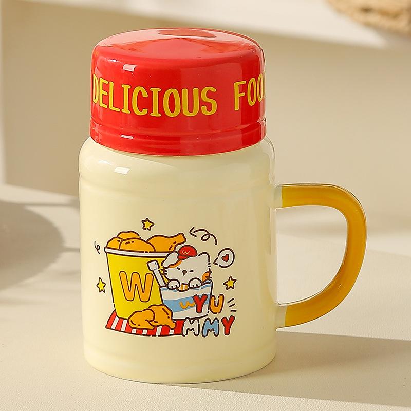 

High Value Mug with Lid Spoon Cute Fries Cup Ceramic Creative Cartoon Water Cup for Girls Birthday Gift 401-500ml
