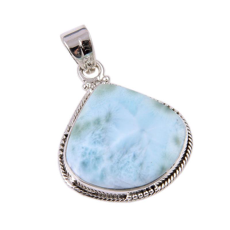 Natural Republic Larimar Gemstone 925 Solid Sterling Silver Pendant 1.5" Y6a00