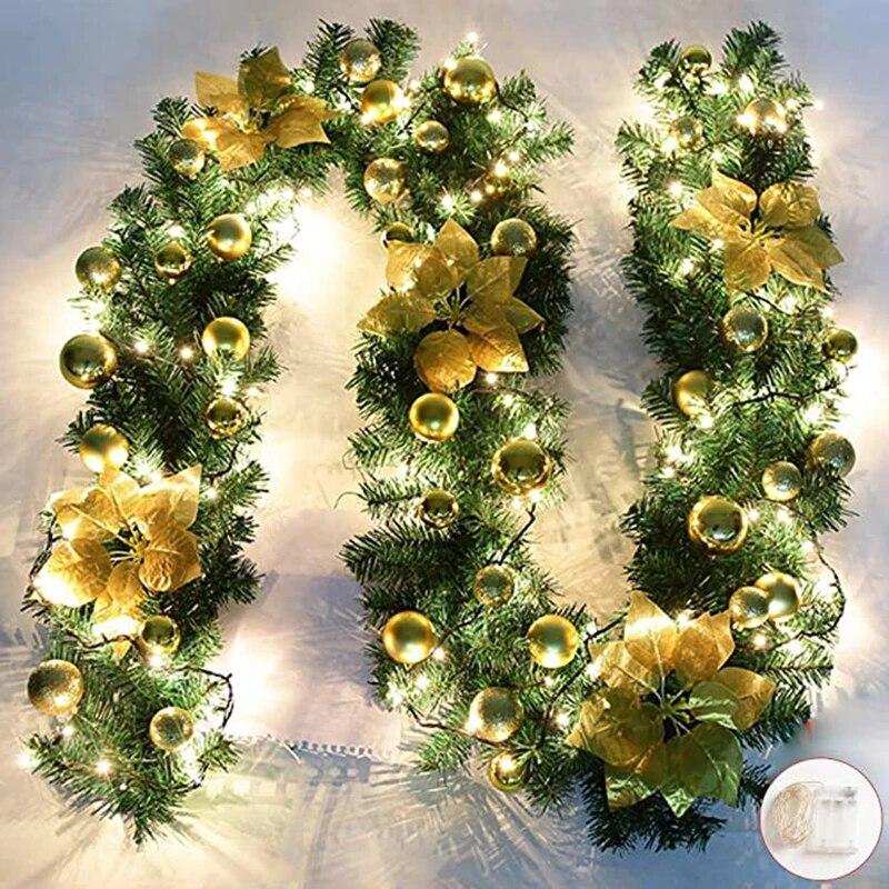 2.7M Christmas LED Garland Decoration Wreath LED Rattan Garland Decorative Green Christmas Artificial Xmas Tree Rattan Banner