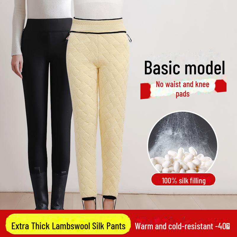 

Женские леггинсы с высокой талией из плотной шерстяной смеси, очень теплые штаны с наколенниками на флисовой подкладке XL (recommended 90-100 jin)