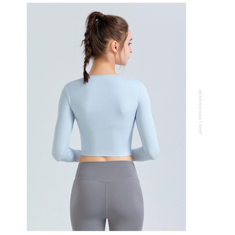 Womens High-Elastic Long Sleeve Crop Top Running Yoga Fitness Gym Tight Stretch Sports T-Shirt