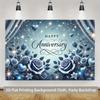Romantic Anniversary Backdrop, Glamorous Blue Design with Roses, Hearts and Sparkles, Festive and Elegant Party Wall Decor
