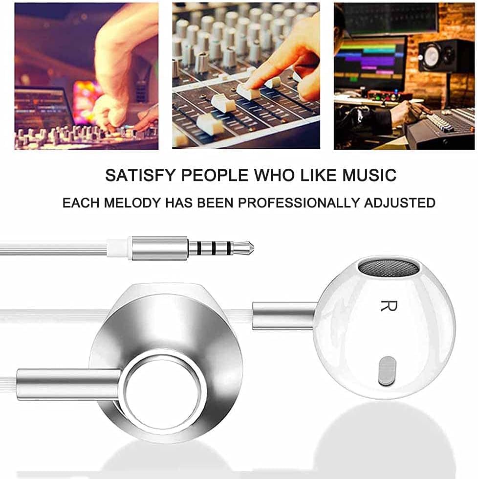 Wired Stereo Earphones with Adjustable Clear Sound Leak Compatible with Multiple Devices Earphones, Microphone, Volume, Lightweight, Calls,