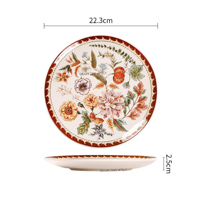 French Ceramic Plates Exquisite Flower Pattern Steak Cake Dishes Household Fruit Plates Household Noodle Bowls Ceramic Tableware