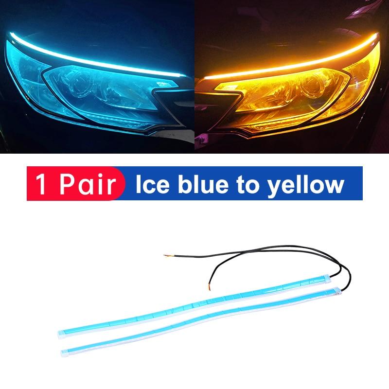 2pcs LED DRL Car Daytime Running Light Flexible Waterproof Strip Auto Headlights White Turn Signal Yellow Brake Flow Lights 12V