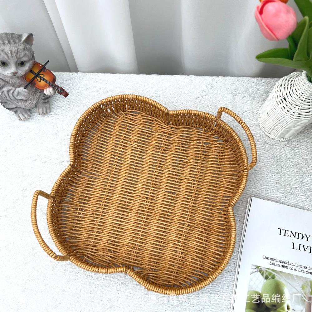 Imitation Rattan Woven Storage Basket Woven Storage Desktop Snacks Dried Fruit Snacks Fruit Gift Tray Afternoon Tea Storage Basket