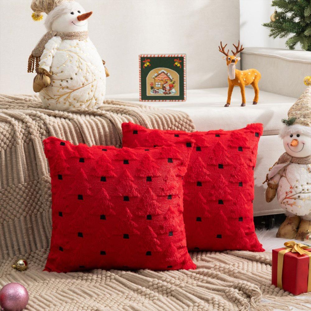 Christmas Pillow Covers Soft Plush Christmas Tree Throw Pillow Cover Winter 3D Soft Jacquard Cushion Cover 45x45CM Decorations