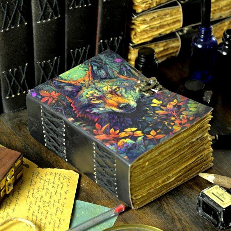 Wolf Grimoire Leather Journal • Handmade Leather Journal, Celtic Journal, 400 Deckle Edge Pages Daily Notpad, Recipe Book, Travel Diary,dnd