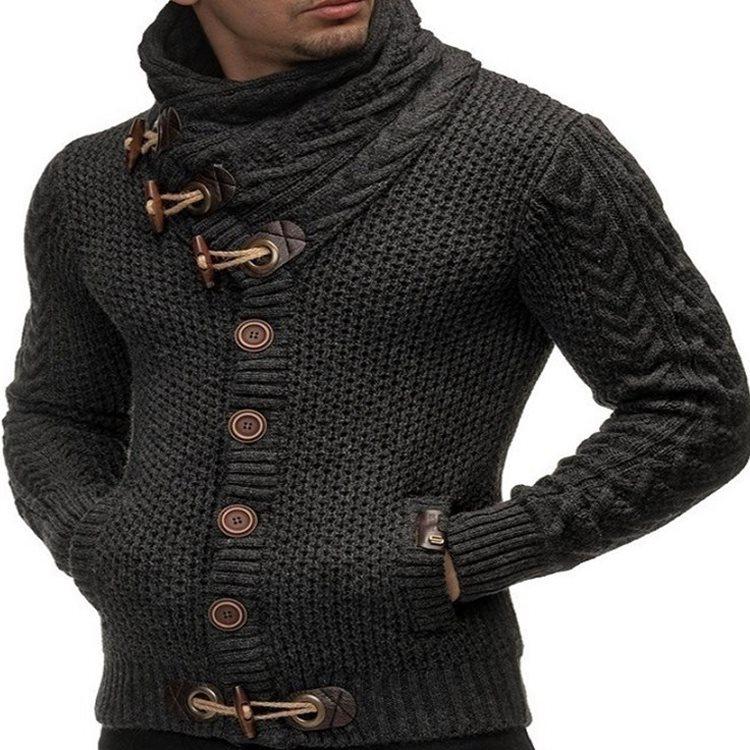 Men's Spring and Autumn Plus Size Thin Patchwork Warm Knitted Slim Button Solid Color Sweater Versatile, Breathable and Comfortable Sweater