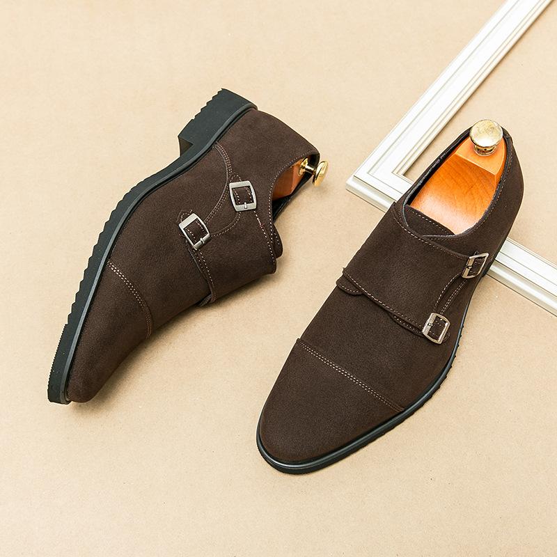 

2025 men s fashion black business leather shoes matte double buckle dress professional leather shoes European and American Mengke shoes 46 коричневий
