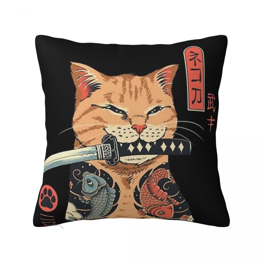 Catana Cats Retro Samurai Yakuza Holder Square Pillowcase Cushion Cover Pillow Case Throw Pillow Cover for Home Sofa Living Room