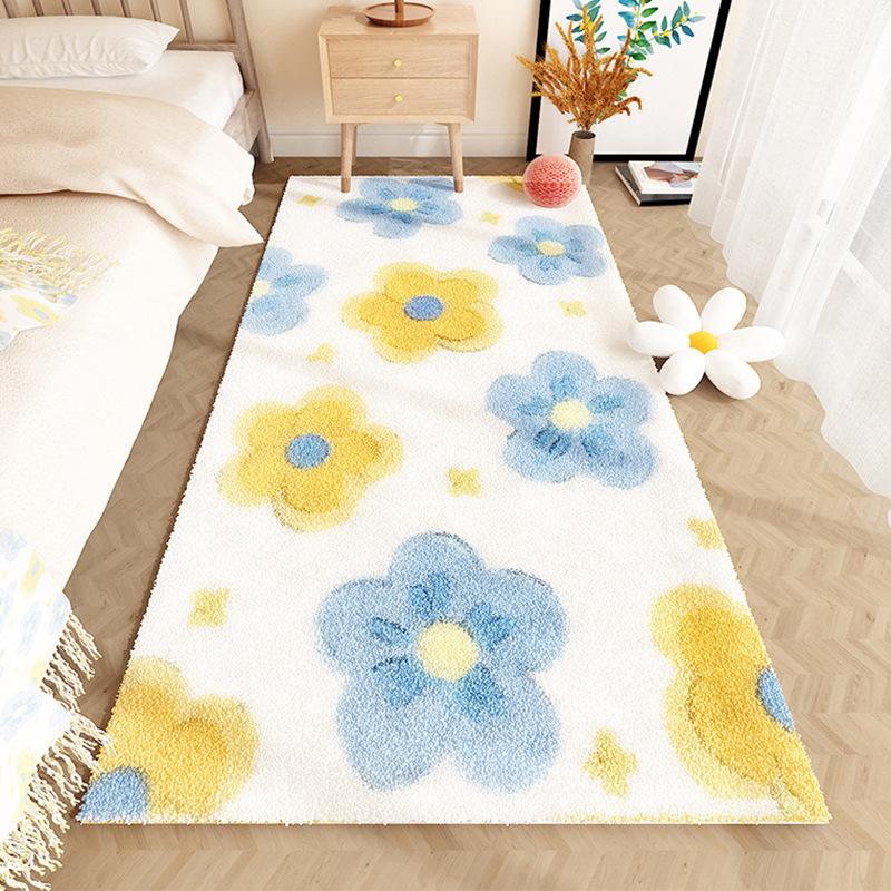 French Style Bedroom Decor Plush Carpet Flower Pattern Carpets for Living Room Fluffy Soft Bedside Rug Thick Washable Floor Mat