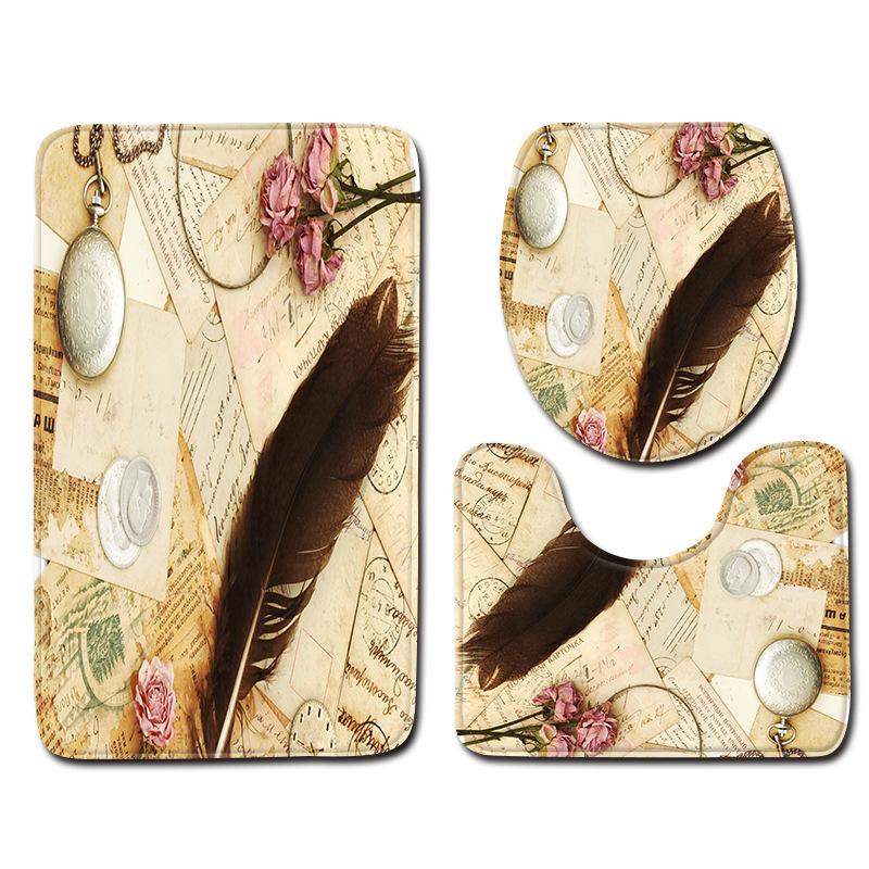 Creative Retro Bathroom Toilet Three-Piece Floor Mat Combination Set Household Door Mat Kitchen Absorbent Non-Slip Carpet