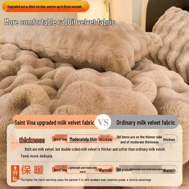 Class A Rabbit Hair Velvet Winter 4-Piece Bedding Set - Thickened Warm Coral Velvet Flannel.