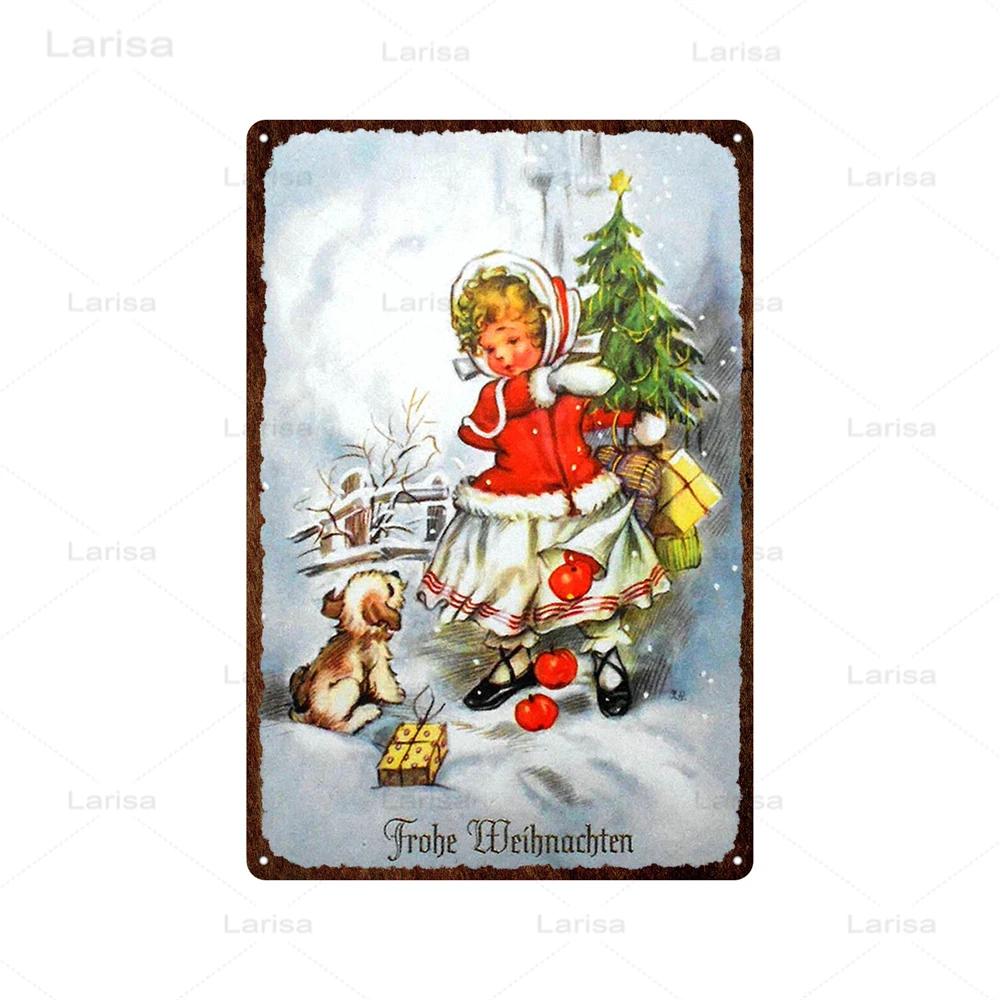 Festival Christmas Santa Claus Tin Sign Vintage Metal Poster Snowman Kitchen Home Bedroom Wall Art Decor Tinplate Signs Plaques