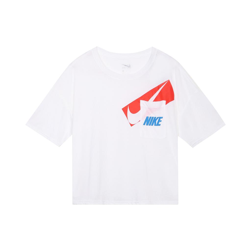 Nike Dri-Fit Loose Fit Letter Print Short Sleeve T-Shirt Women Tops White DC7190-100