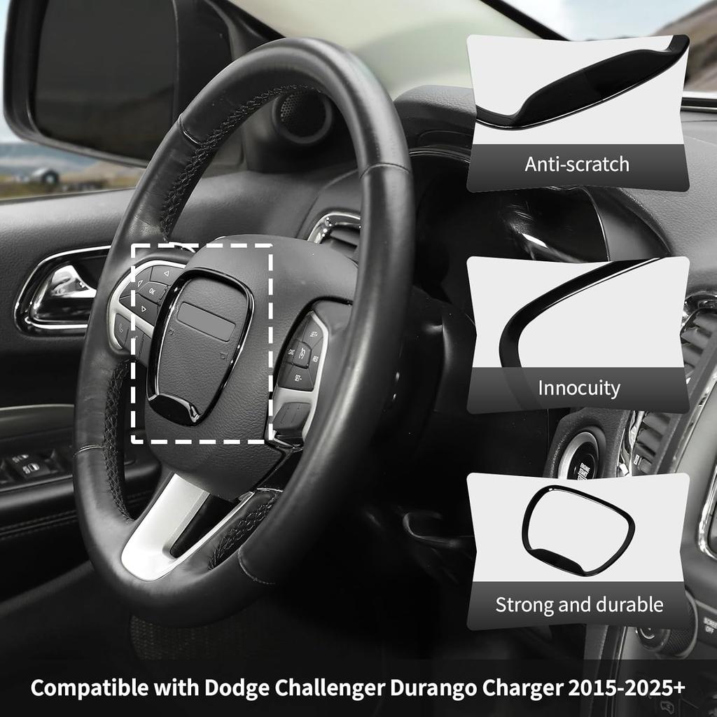 Central Control Steering Button Frame Trim Car Interior Decoration Fit for Dodge Challenger Durango Charger 2015-2025 Interior Accessories,Black