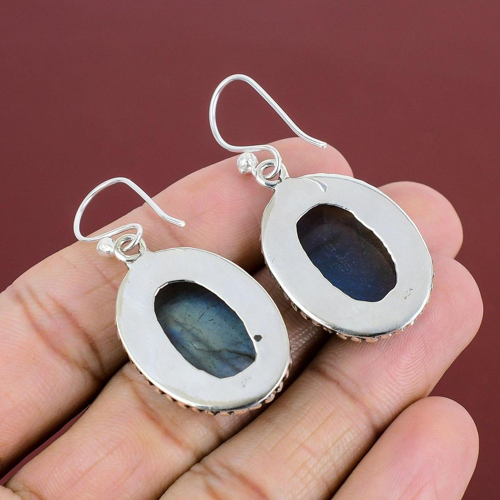 Labradorite Gemstone Earring 925 Sterling Silver Earring Vintage Design Earring Natural Labradorite Jewelry Handmade Earring Gifts For Women