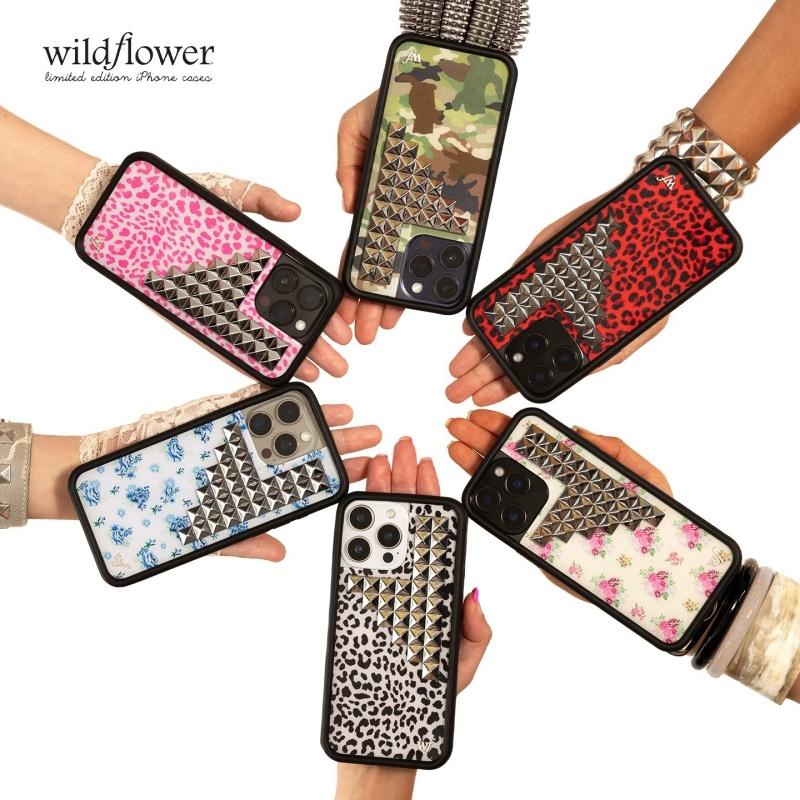 New Wildflower 3D Silver Solid Rivet Leopard Phone Case For iPhone 15 13 12 14 17 16 Pro Max Plus Fashion Flower Rivet Wf Cover
