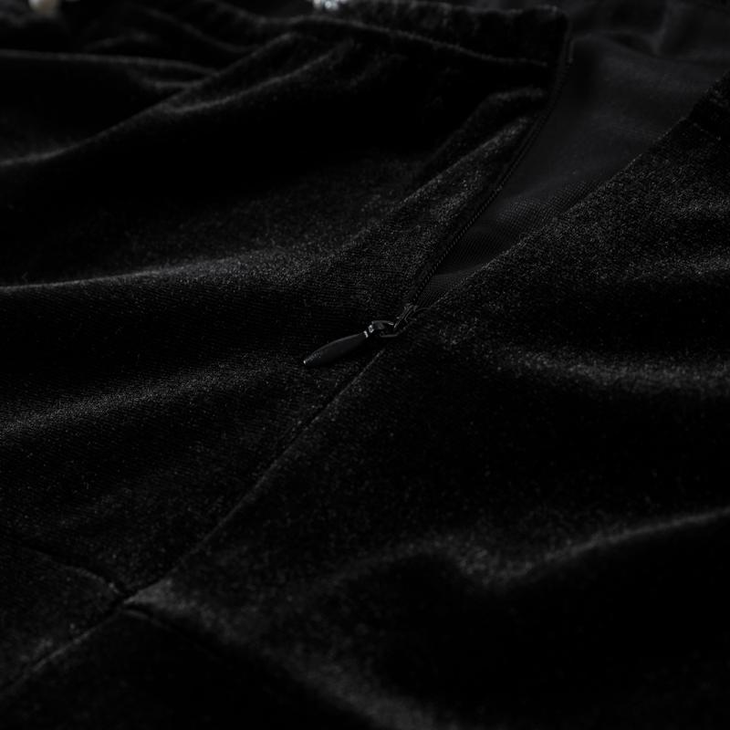 Černé sametové dámské minišaty s kamínkovou ozdobou Elegantní bez rukávů s vysokým pasem Áčkového střihu Šaty na ramínka Dámské večerní společenské šaty Župany