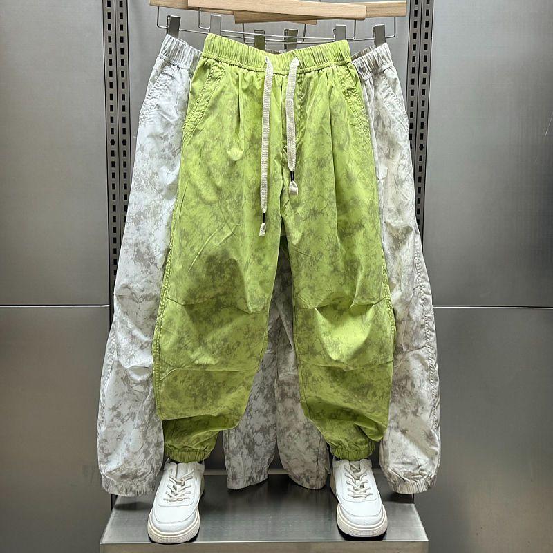 New Versatile Splicing Casual Pants Tied with Dyed Autumn New Loose Tie Pants Quick-drying Fashionable Nine-point Men Pants