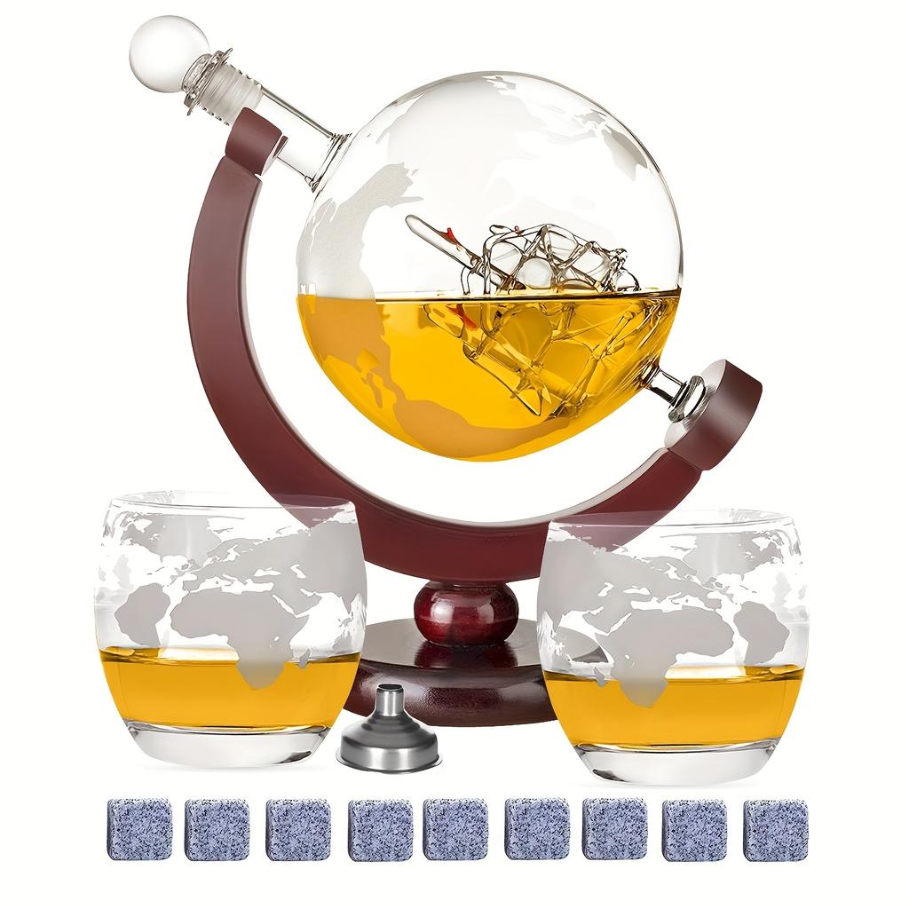 Amazon Globe Decanter Whiskey Glass Set with Map Bar Tools Gift for Men