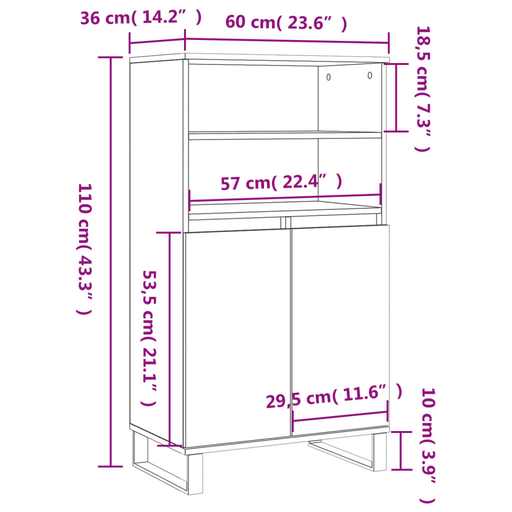 Highboard Concrete Grey 60 x 36 x 110 cm Particleboard