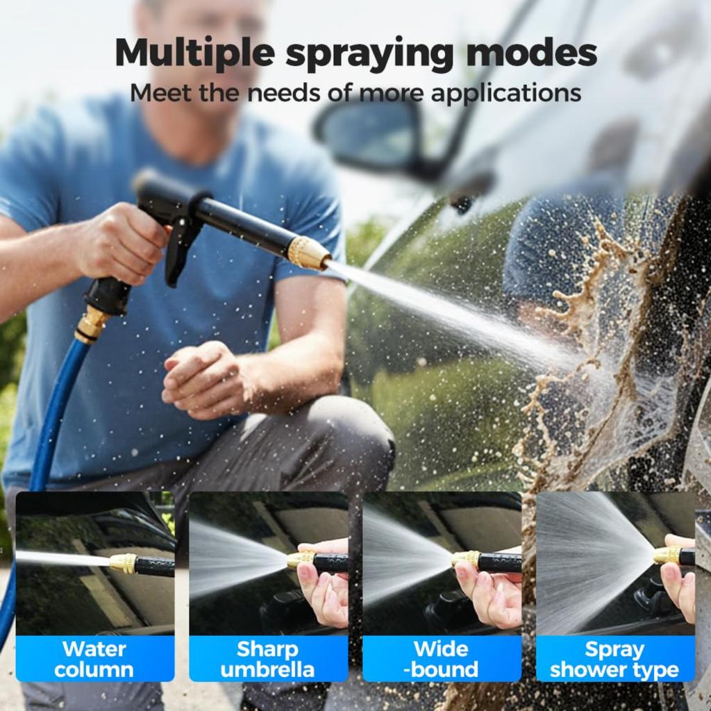 Upgraded Adjustable Watering Sprayer with Brass Nozzle High Pressure Hose Nozzle with Soap Dispenser for Garden Car Cleaning Washing