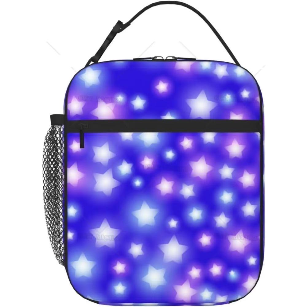 Lila und Blaue Schwebende Neonsterne Tragbare Lunchtasche Isolierte Lunchbox Wiederverwendbare Tragetaschen für Frauen Männer Arbeit Picknick Camping