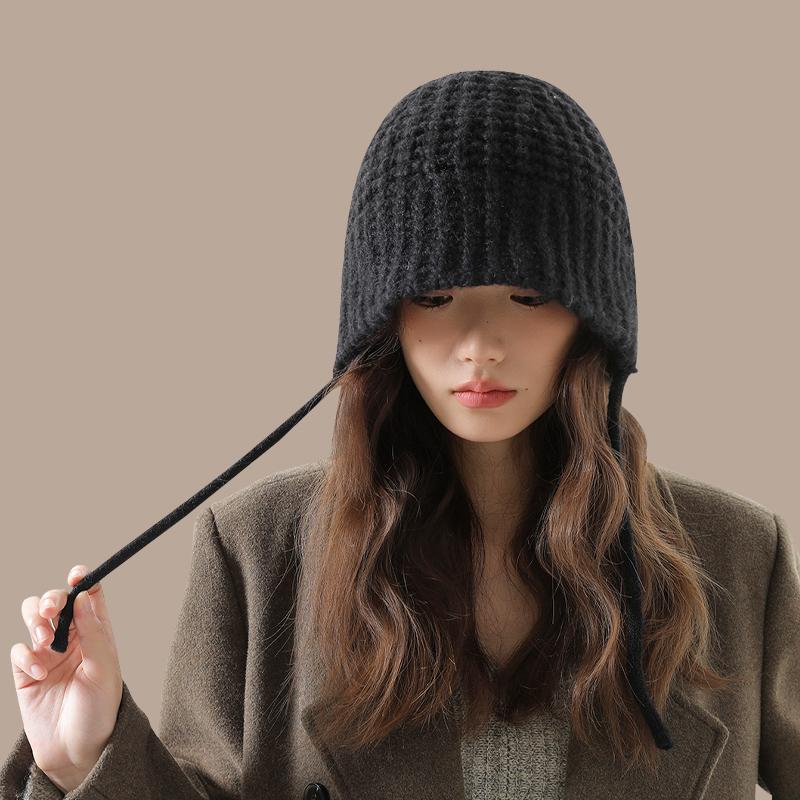 

Maillard Style~Braided Knitted Fisherman s Hat Women s Korean Warm Versatile Ear Protection Bucket Show Off Face Trendy M56—58cm чорний