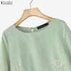 ZANZEA Women Casual Round Neck Loose Embroidery 3/4 Sleeve Blouse