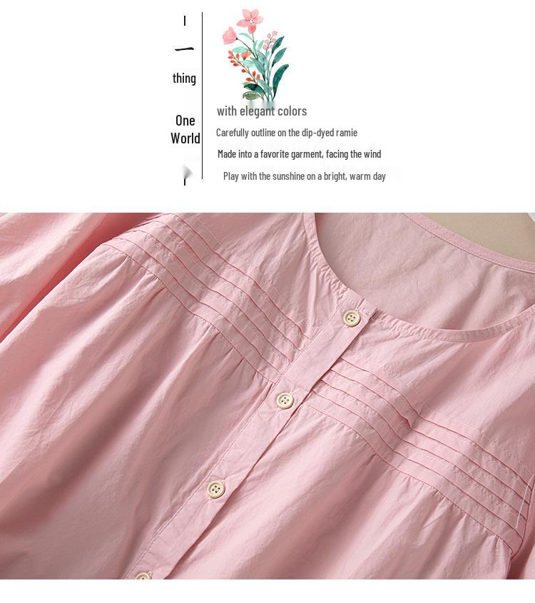 White Puff Sleeve A-line Top for Women - Korean Style, Summer 2026, Round Neck, Accordion Pleats