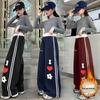 Girls' 2025 Autumn Fleece-Lined Wide-Leg Heart Sweatpants - Medium & Large Sizes