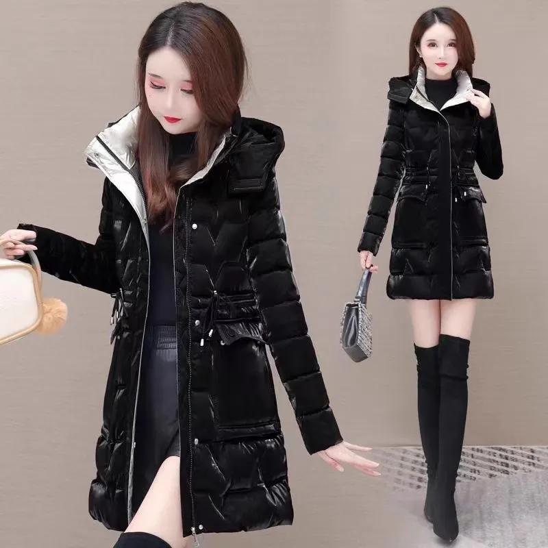 

Женское зимнее толстое теплое блестящее пальто, длинные парки с капюшоном, женские повседневные ветрозащитные куртки M