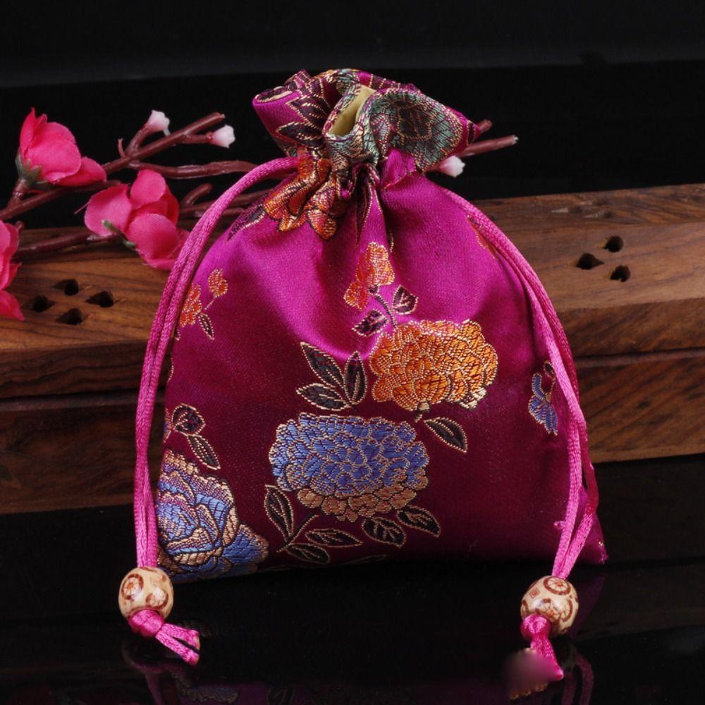 Chinese Style Embroidery Flower Drawstring Bag Coin Purse Jewelry Packing Bag  Hanfu Decor